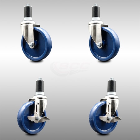 Service Caster 5 Inch 316SS Solid Poly Swivel 1-1/2 Inch Expanding Stem Caster Brake SCC, 2PK SCC-SS316EX20S514-SPUS-2-TLB-2-112
